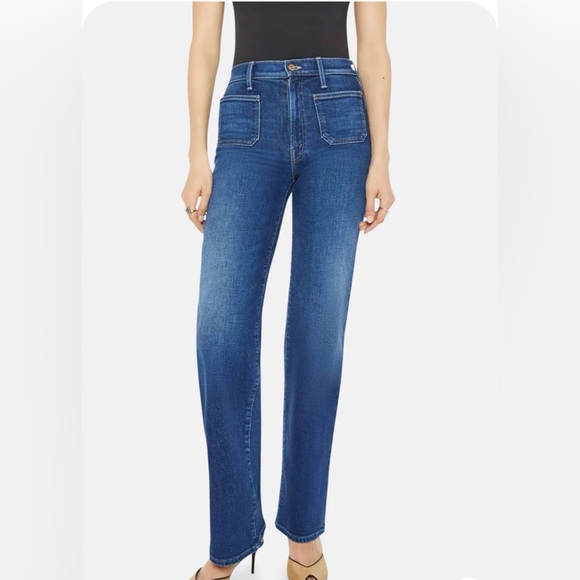 MOTHER Patch Pocket Rambler Zip Sneak Jeans Straight Leg Jeans in Deep Blue Wash